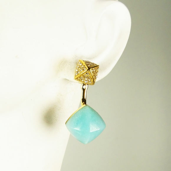 MICHAEL KORS Gold Plated Teal Blush Amazonite Pyramid Ear Jacket - Picture 2 of 8
